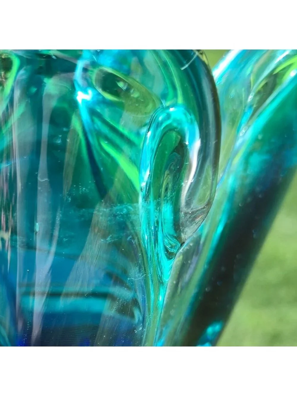 Turquoise Aquamarine Handkerchief Glass Vase MCM Mod Rippled VTG Sculptural Art